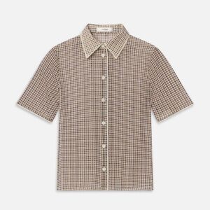 NWT FRAME The Silk Check Short Sleeve Sheer Shirt - Size M